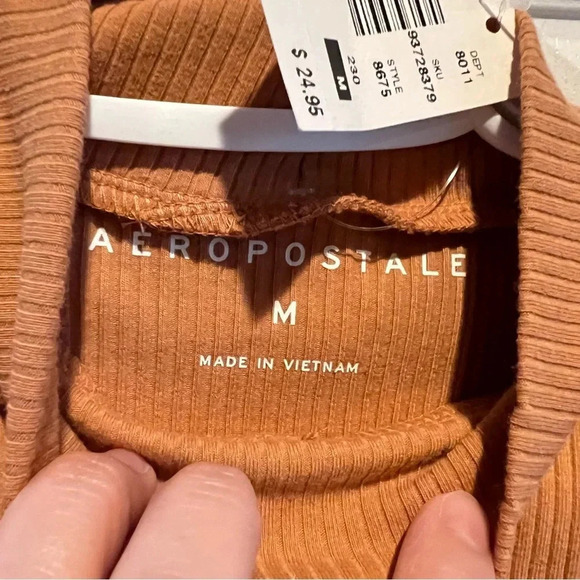 Aeropostale Women Crop Tank Top Medium Brown Ribbed Turtle Neck Casual Boho Chic - Picture 7 of 14